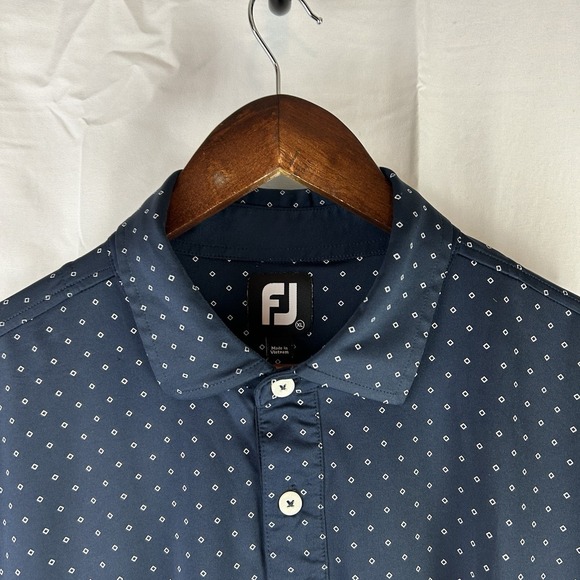 FootJoy Mens Golf Polo Sz XL Navy/White Geometric Diamond Print Mesa - Picture 4 of 15